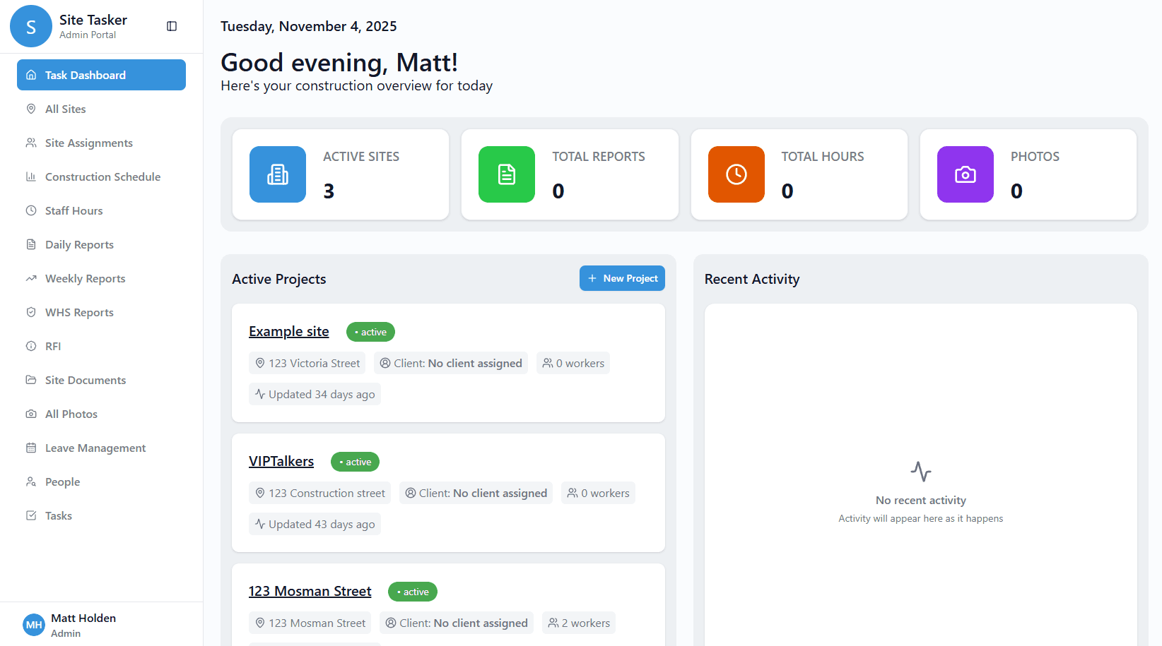 sitetasker dashboard